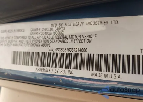 2008 Subaru Legacy 2.5I from USA, damaged, VIN 4S3BL616387214666